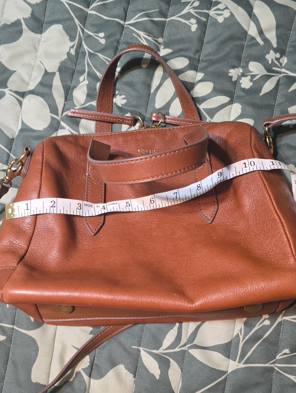 Fossil Cognac Leather Satchel with Adjustable Crossbody Strap - Picture 7 of 9